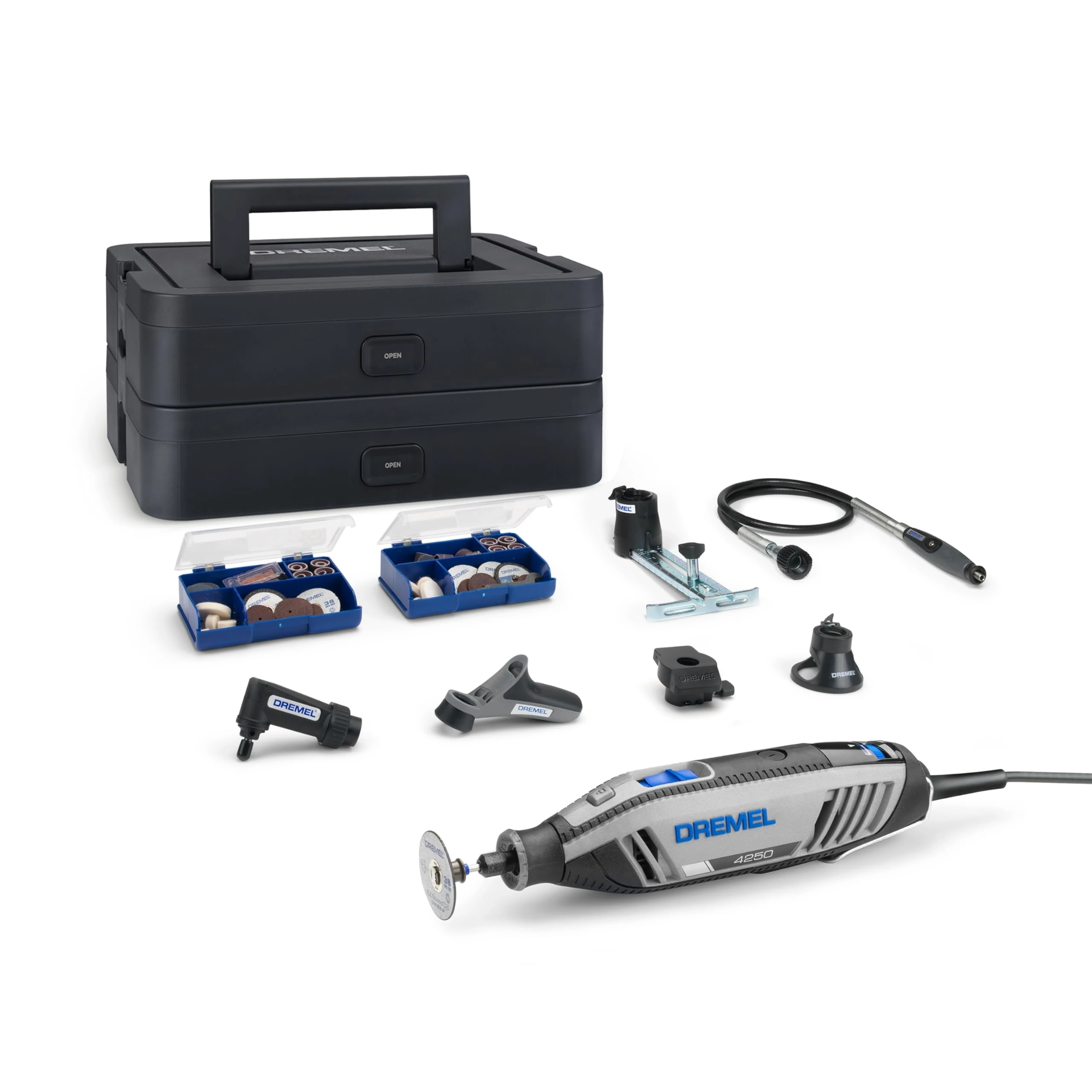 Dremel 4250 6/128 Rotary Tool 175W, Variable Speed 5.000-35.000 RPM Multitool kit with 6 attachments, 1 Platinum Box, 128 Accessories for Cutting, Engraving, Sanding, Grinding, Drilling, Routing