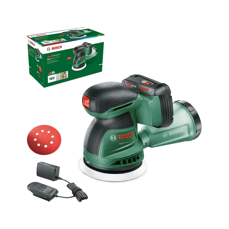 Bosch Cordless Random Orbit Sander EasyOrbit 18V-10 (Sanding on Small to Medium Wooden, Varnished and Painted Surfaces; Diameter: 125mm; 18 Volt System; 2.0Ah Battery and Charger)