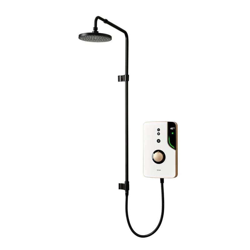 Triton Showers ENlight® | Back to Wall Kit | Thermostatic Electric Shower | 9.5 kW | Smart|Digital with Black Showerhead & Anti Twist Hose | Brass