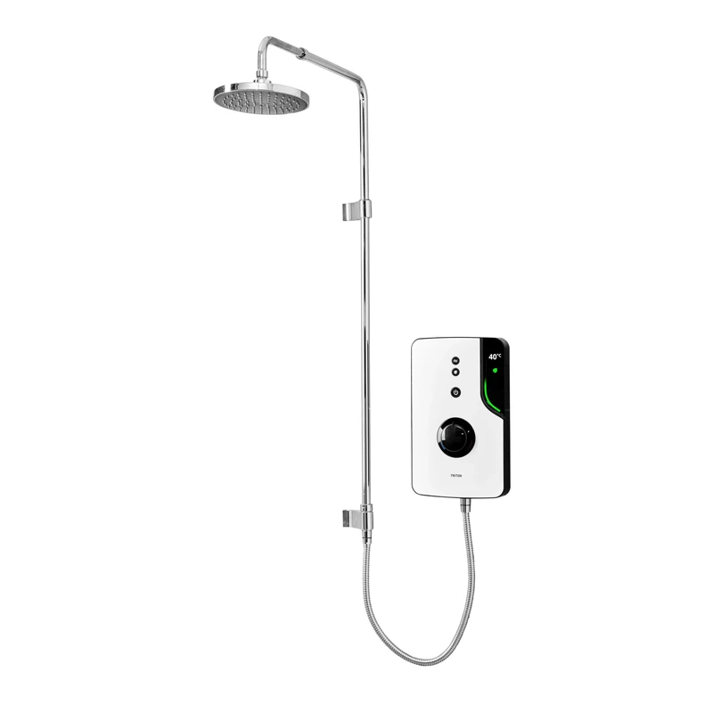 Triton Showers ENlight® | UNIQ® | Thermostatic Electric Shower | 9.5 kW | Smart | Digital | with Chrome Showerhead & Anti Twist Hose | White | Overhead Shower