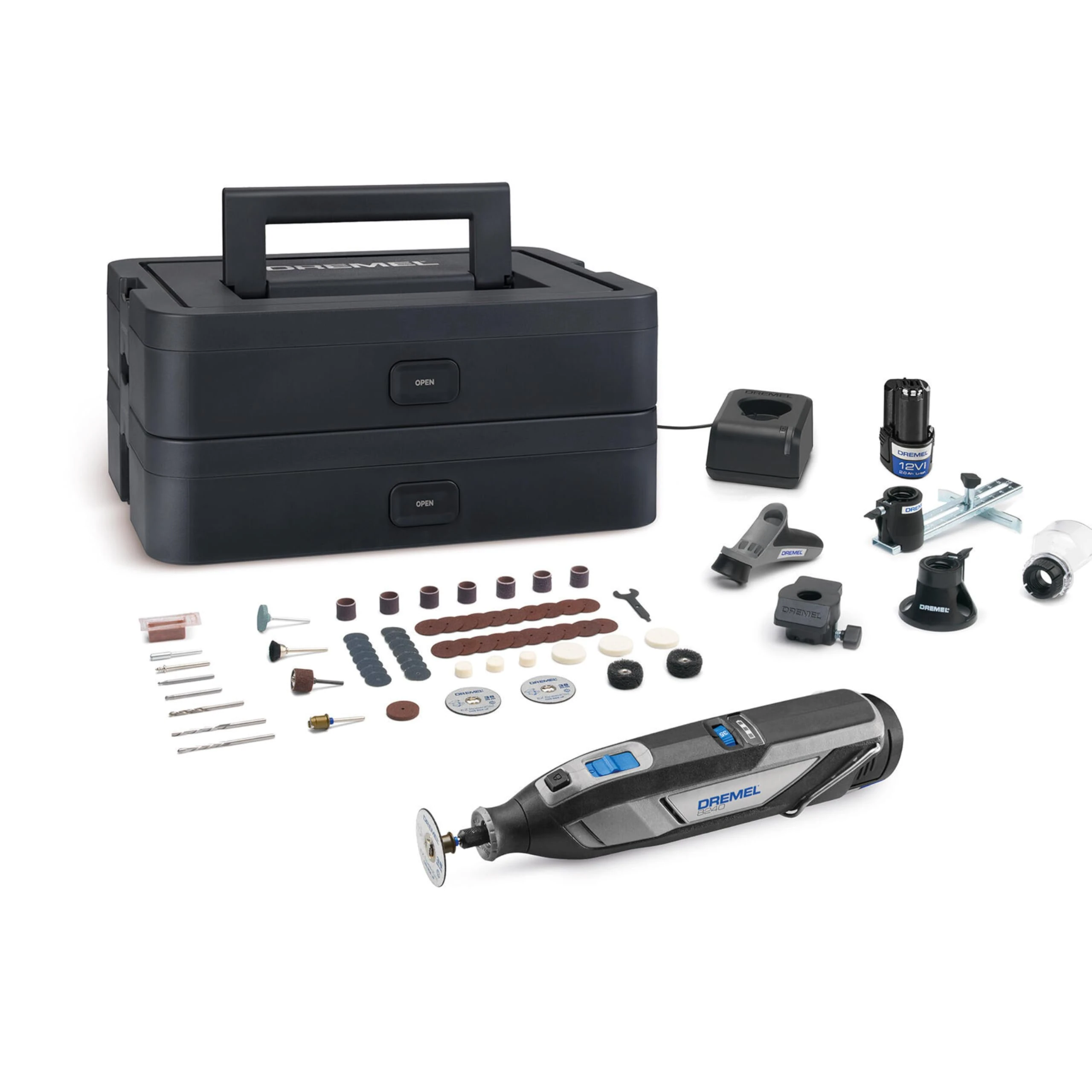Dremel 8240 5/65 Cordless 12V Rotary Tool 2Ah Battery, Multitool kit with 2 Batteries, 5 Attachments, 1 Platinum Box, 65 Accessories for Cutting, Engraving, Sanding, Polishing, Grinding, Drilling