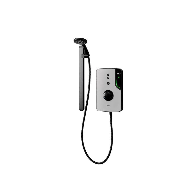 Triton Showers ENlight® | Back to Wall Kit | Thermostatic Electric Shower | 9.5 kW | Smart Shower | Digital Shower | with Black Showerhead & Anti Twist Hose | Grey | Electric Shower Unit