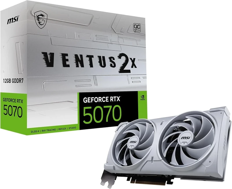 MSI GeForce RTX 5070 12G VENTUS 2X OC WHITE Graphics Card - RTX 5070 GPU, 12GB GDDR7 (28Gbps/192-bit), PCIe 5.0 - Dual Fan Thermal Design (2 x TORX FAN 5.0) - HDMI 2.1b, DisplayPort 2.1b