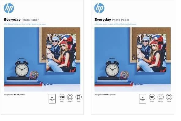 HP Q2510A, A4/210 x 297 mm, Everyday Glossy Photo Paper, 200 GSM, 100 Sheets, White (Pack of 2)