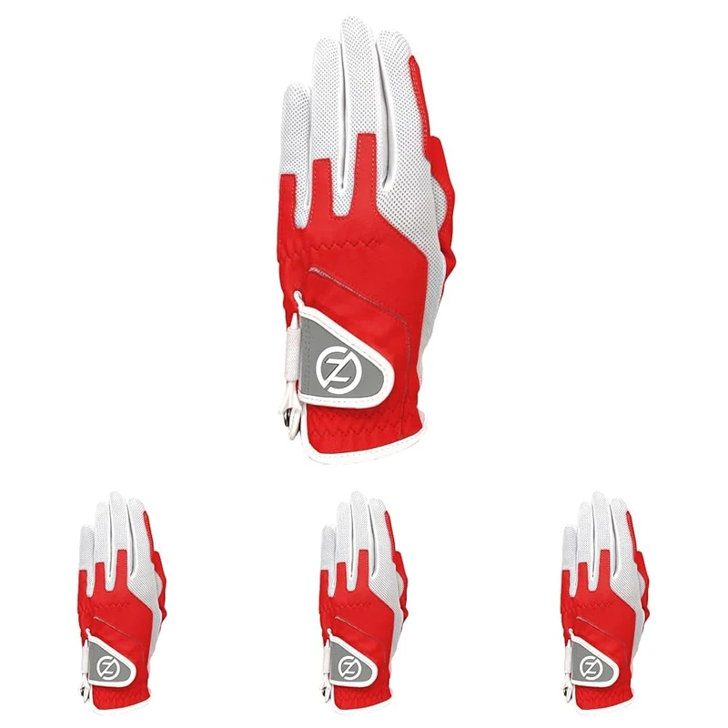 Zero Friction Ladies Performance Left Hand Synthetic Golf Glove, One Size, Red (Pack of 4)