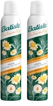 Batiste Naturally Green Tea & Chamomile 200ml, No Rinse Spray to Refresh Hair in Between Washes, with 100% Natural Extracts (Pack of 2)