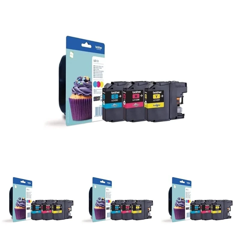 BROTHER LC-123C/LC-123M/LC-123Y Inkjet Cartridges, Cyan/Magenta/Yellow, Multi-Pack, High Yield, Includes 3 x Inkjet Cartridges, Genuine Supplies (Pack of 4)
