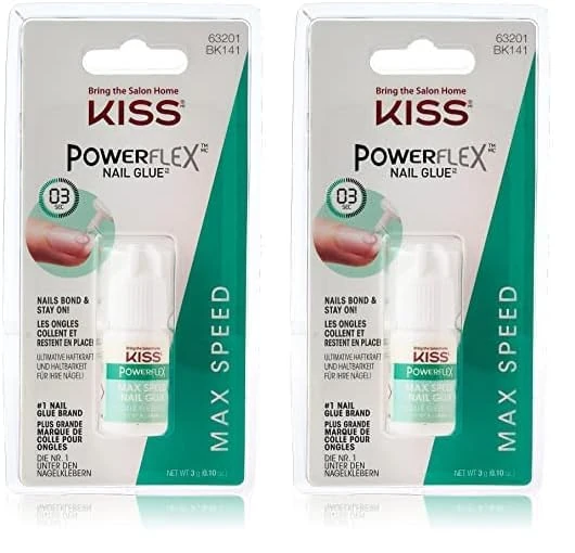 KISS Powerflex Max Speed Fake Nail Glue, Flex Formula for Ultra Hold of False Nails, Instantly Repairs Breaks and Tears, Packaging may vary (Pack of 2)