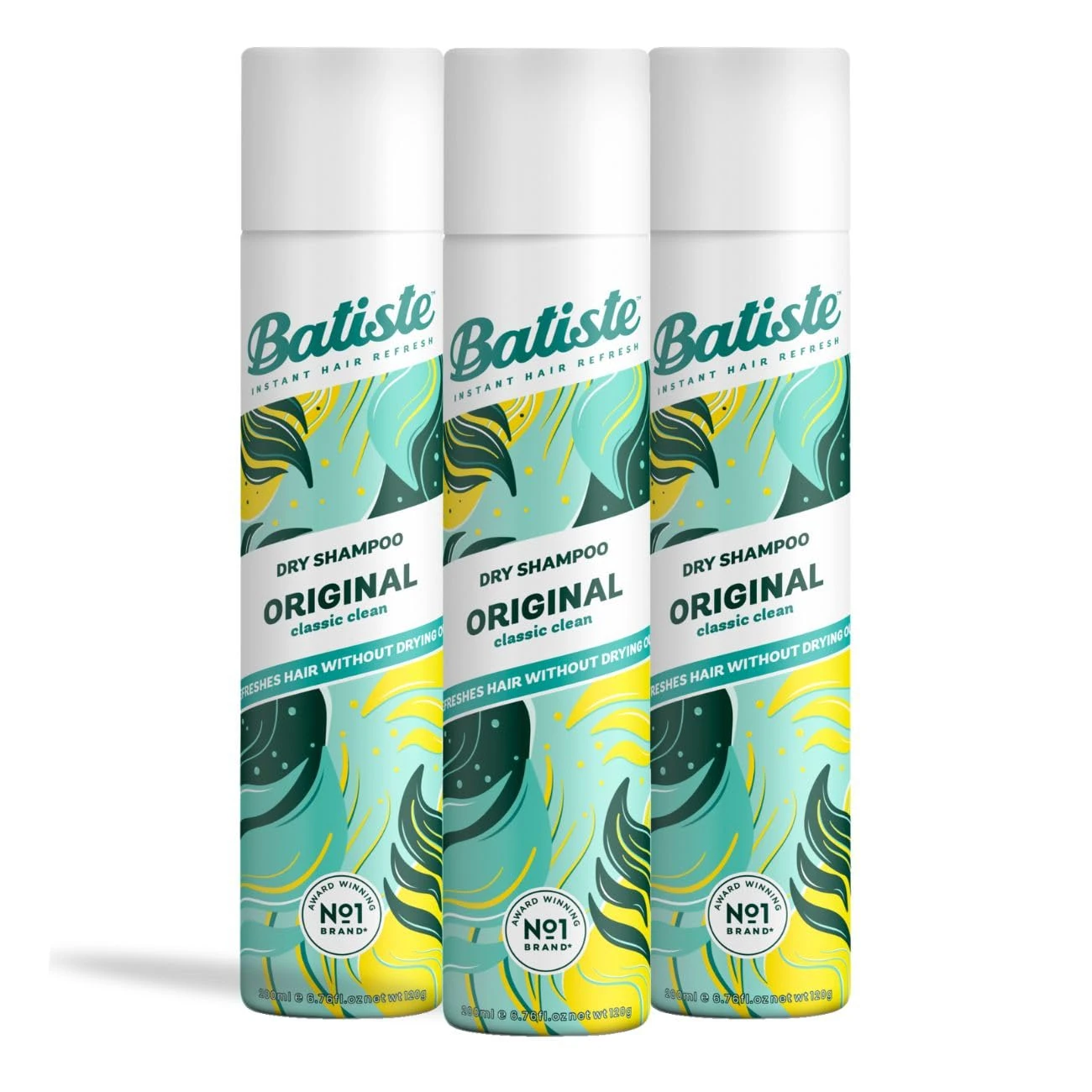 Batiste Dry Shampoo Original 200ml, Fresh & Clean Fragrance, No Rinse Spray to Refresh Hair in Between Washes (Pack of 3)
