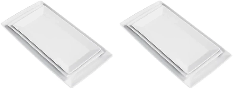 Amazon Basics Dinner Dessert Set, Party Platter Appetizer, 3-Piece Porcelain, 32.38 cm, 28 cm, 25.4 cm, White (Previously AmazonCommercial Brand) (Pack of 2)