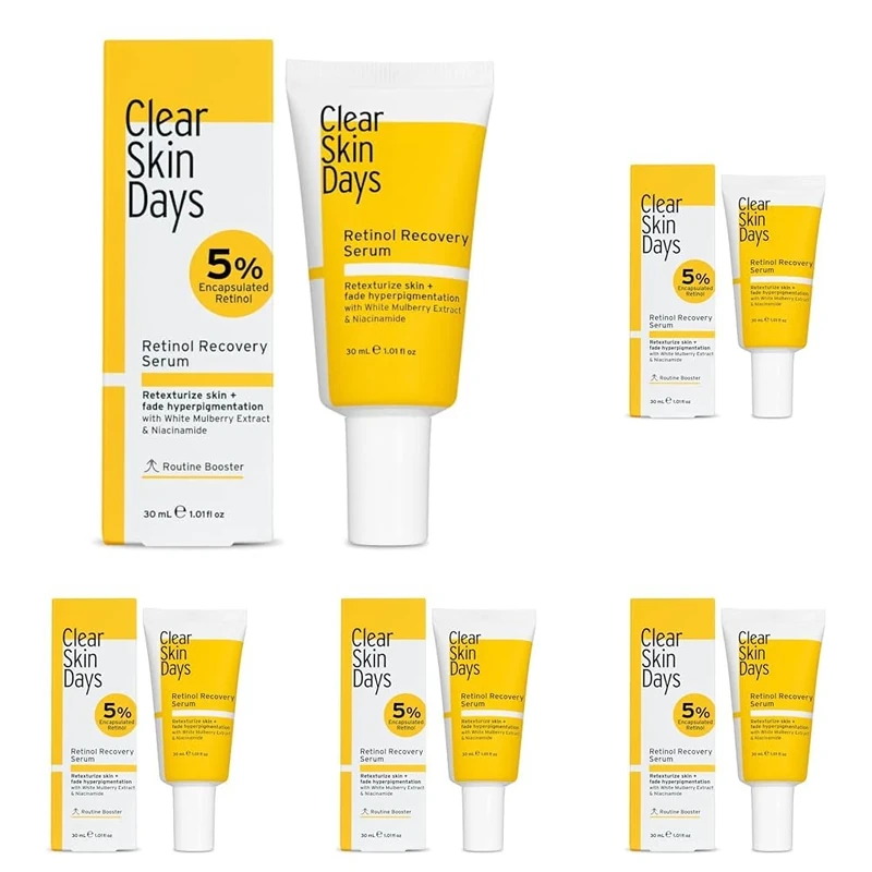 Clear Skin Days 5% Retinol Recovery Face Serum - With Niacinamide - Treats Scarring, Hyperpigmentation, Fine Lines & Wrinkles - Brightens Skin & Increases Cell Turnover, 30ml (Pack of 5)