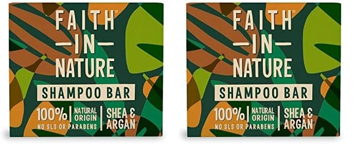 Faith In Nature Natural Shea and Argan Shampoo Bar, Nourishing, Vegan and Cruelty Free, No SLS or Parabens, For Dry to Very Dry Hair, 85 g (Pack of 2)