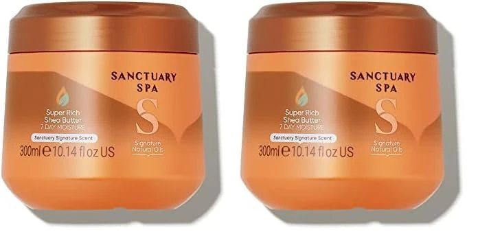 Sanctuary Spa Super Rich Shea Butter, No Mineral Oil, Cruelty Free and Vegan Shea Butter Moisturiser, 300 g, Orange (Pack of 2)