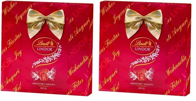 Lindt LINDOR Milk Chocolate Truffle Wrapped Gift Box, 287g - Perfect for Sharing and Gifting - Chocolate Balls with a Smooth Melting Filling (Pack of 2)