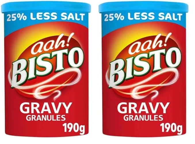 Bisto Flavoursome & Delicious Reduced Salt Beef Gravy Granules for Hearty Family Mealtimes, 190 g Drum (Pack of 2)