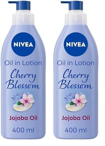 NIVEA Oil In Lotion Cherry Blossom & Jojoba Oil (400ml), Replenishing Body Lotion with Floral Cherry Blossom Scent & Pampering Jojoba Oil, Long-Lasting 48H Moisturising Cream, NIVEA Body Lotion