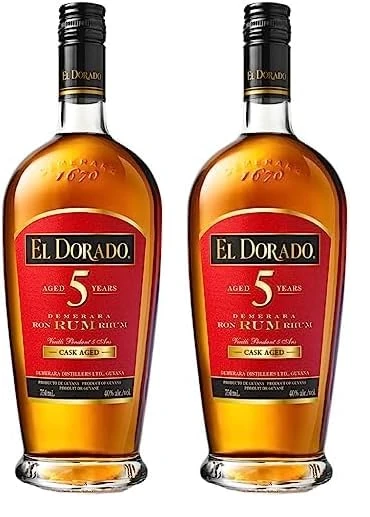 El Dorado 5 Year Old Gold Rum, 70 cl - Award Winning Premium Rum - Aged for 5 Years - Flavours of Caramel and Spice - Perfect for Cocktails and Sipping (Pack of 2)