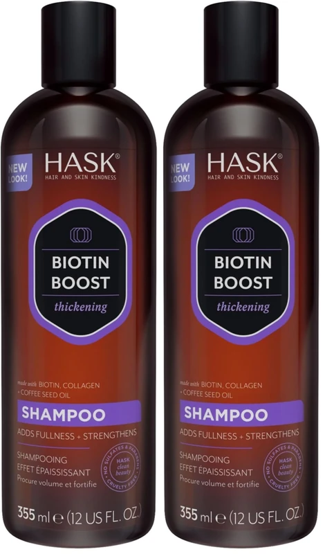 HASK Biotin Boost Shampoo, thickening for all hair types, colour safe, and cruelty-free - 1 355mL Bottle (Pack of 2)