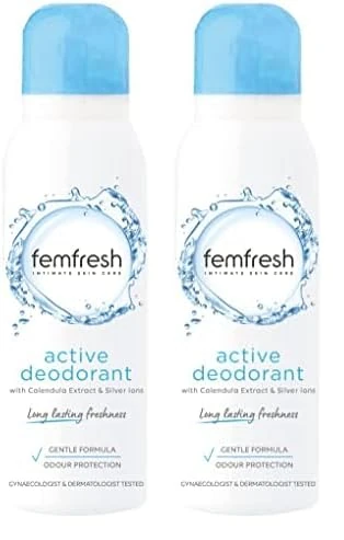 Femfresh Intimate Skin Care Active Deodorant - Gentle Vaginal Odour Protection Spray for Long Lasting Freshness For Women - Hypoallergenic Scent, Safe Ultimate Care for a Fresh Feeling – 125ml