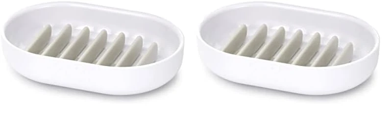 Joseph Joseph Duo Quick-drain Soap Dish holder with removable drying rack, White (Pack of 2)