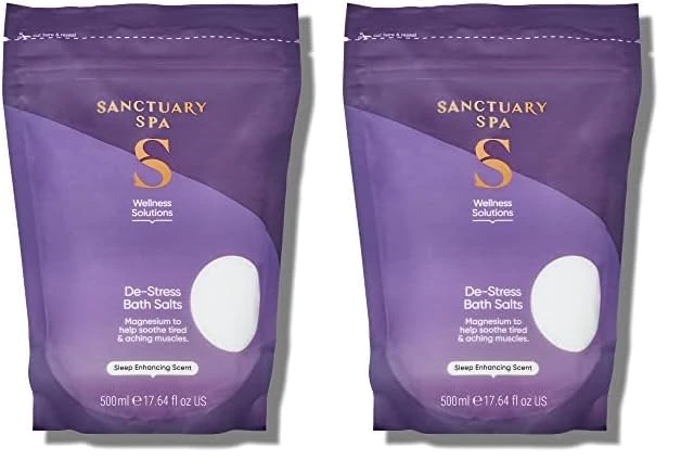 Sanctuary Spa De-Stress Epsom Bath Salts with Magnesium, No Mineral Oil, Cruelty Free & Vegan Bath Soak, 500g (Pack of 2)