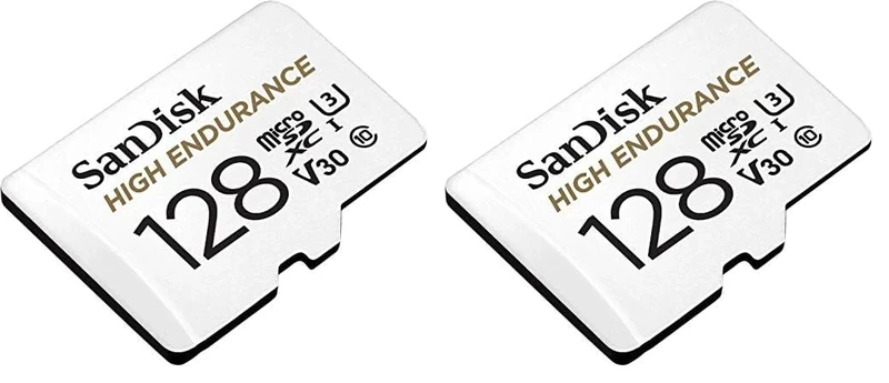 SanDisk 128GB High Endurance microSDXC card for IP cams & dash cams + SD adapter up to 10,000 Hours Full HD / 4K videos up to 100 MB/s UHS-I Class 10 U3 V30 (Pack of 2)