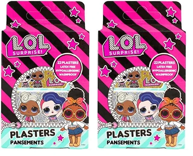 Jellyworks, LOL Surprise Plasters 4 Sizes in Children's First Aid, Pink, Purple, 22 Count (Pack of 2)
