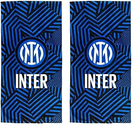 Inter Terry Beach Towel, Logo, 100% Cotton, Official Product, Graphic Nerazzurri,Black/Light Blue,70 x 140 (Pack of 2) - Image 1