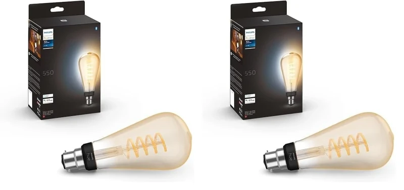 Philips Hue White Ambiance Filament Single Smart LED ST72 Large Bulb [B22 Bayonet Cap] - 550 Lumens. Works with Alexa, Google Assistant and Apple Homekit (Pack of 2)