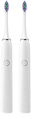 HELICIA Electric Sonic Toothbrush with 3 Modes, 2 Replacement Brush Heads, 2 Minutes Automatic Timing Function, Ergonomic Design, White (Pack of 2)