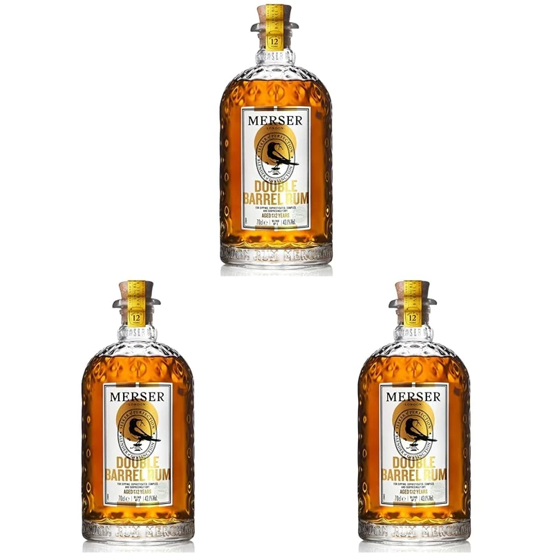 Merser Double Barrel Rum 70cl | A Masterful Blend of Caribbean Rums | Aged up to 12 Years | Multi-Award Winning Rum | 43.1% ABV (Pack of 3)