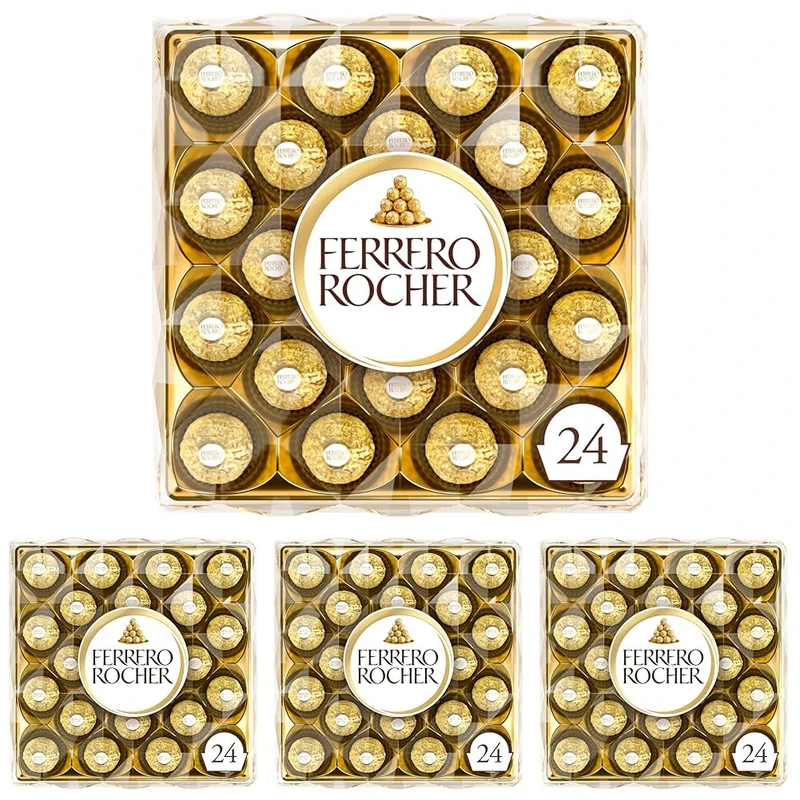 Ferrero Rocher Chocolate Gift Box for Christmas, Covered in Milk Chocolate and Nuts, Box of 24 (300g) (Pack of 4)