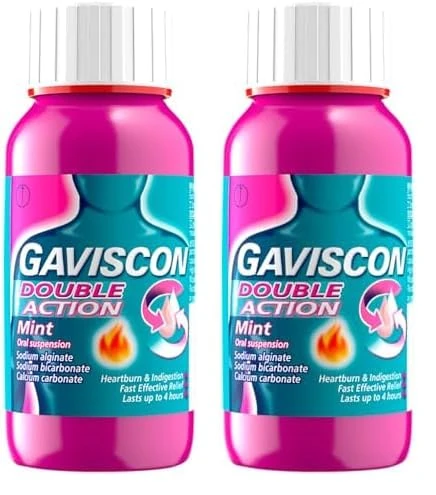 Gaviscon Double Action Mint Liquid 150 ml - Fast-Acting Heartburn, Indigestion, Acid Reflux Relief, Long-Lasting Antacid for Digestion & Nausea (Pack of 2)