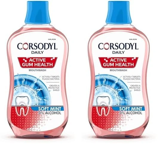 Corsodyl Mouthwash Daily Active Gum Health, Fluoride Mouthwash, Alcohol Free, 500ml (Pack of 2)