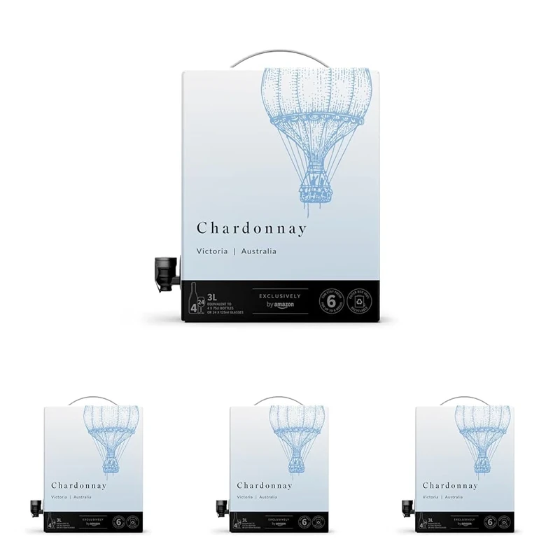 by Amazon Australian Chardonnay, White Wine, 3L Bag in a Box (Pack of 4)