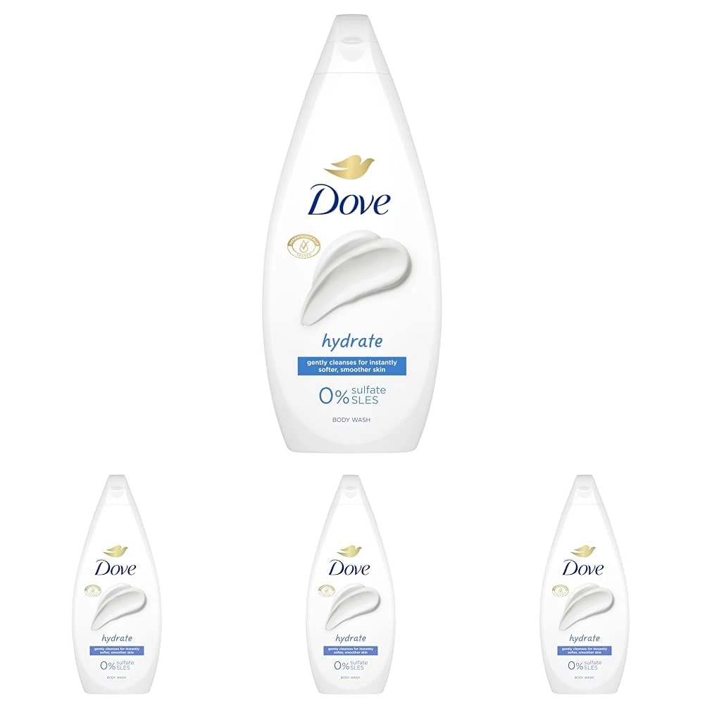 Dove Hydrate Body Wash Body Cleanser shower gel with plant-based moisturisers for softer, smoother skin after one shower 720 ml (Pack of 4)