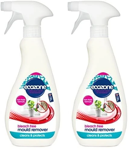 Ecozone Mould Remover, Bleach Free Anti-Bacterial Non Toxic Eco Formula, Cleans & Protects, Prevents Mouldy Re-Growth, Safe for Most Home Surfaces, Vegan Friendly (500ml Spray) (Pack of 2)