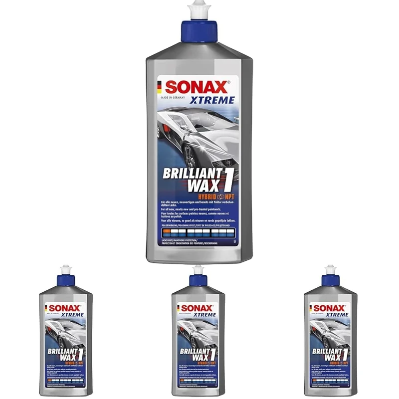 SONAX XTREME Brillant Wax 1 Hybrid NPT (500 ml) - For all new and pre-treated paintwork. | Item No. 02012000-544 (Pack of 4)