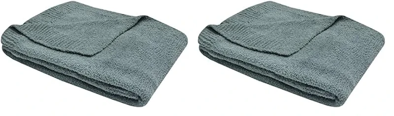 Sleepdown Boucle Chenille Throw Soft Touch Fluffy Fleece Over Sofa Bed Couch Warm Cosy Luxury Blanket Bedspread - Green - 130cm x 150cm (Pack of 2)