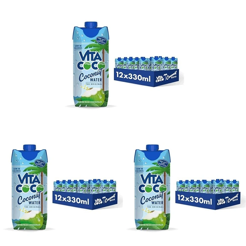 Vita Coco Original Coconut Water 12x330 ml, Packed With Electrolytes, Gluten Free, Full of Vitamin C and Potassium (Pack of 3)