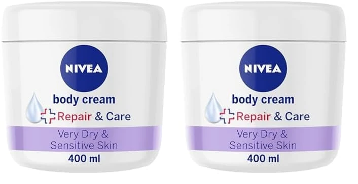 NIVEA Body Repair & Care Cream (400ml Jar), Sensitive Moisturising Cream with NIVEA DEEP MOISTURE SERUM, Body Cream with Strengthening Formula, Body Cream for Dry Skin (Pack of 2)