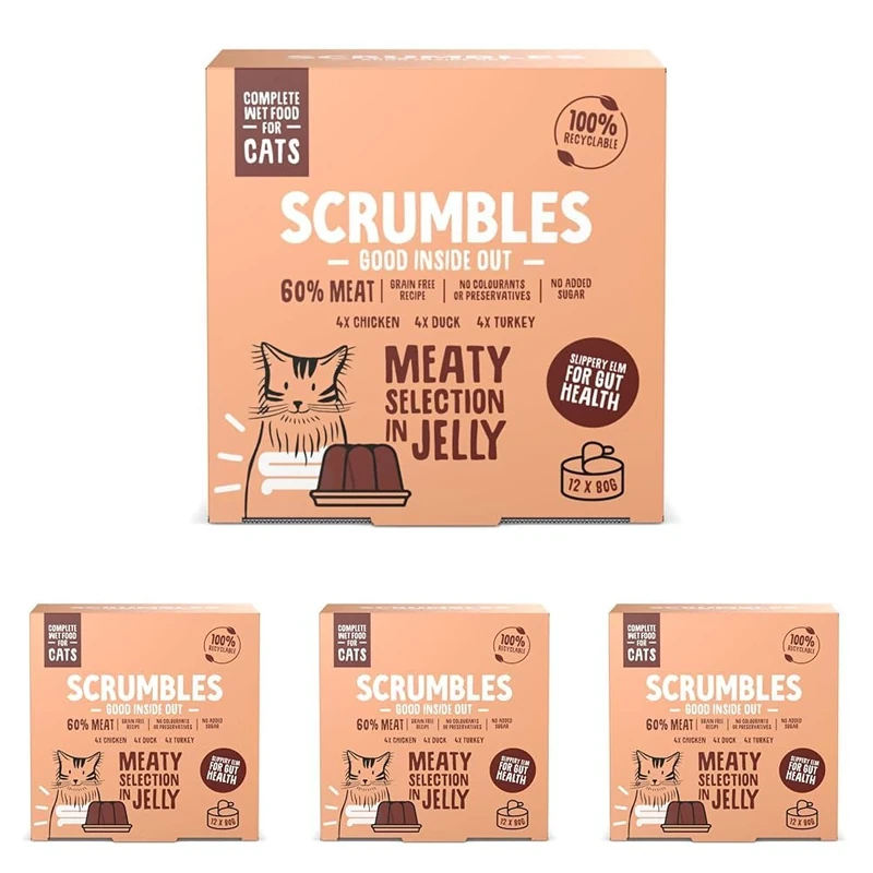 Scrumbles Natural Wet Cat Food, Meat Selection in Jelly 12x 80g (Pack of 4)