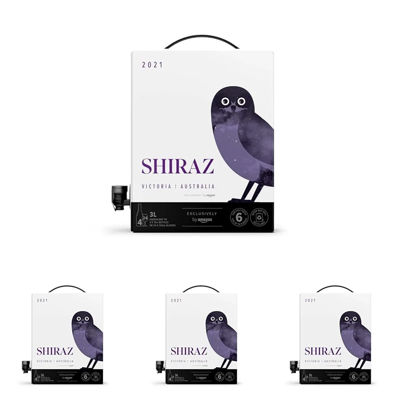 by Amazon Australian Shiraz, Red Wine, 3L Bag in a Box (Pack of 4)