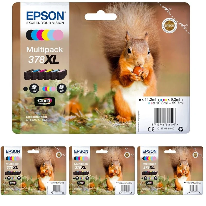 Epson 378XL High Yield Genuine Multipack, 6-colours Ink Cartridges, Claria Photo HD Ink (Pack of 4)