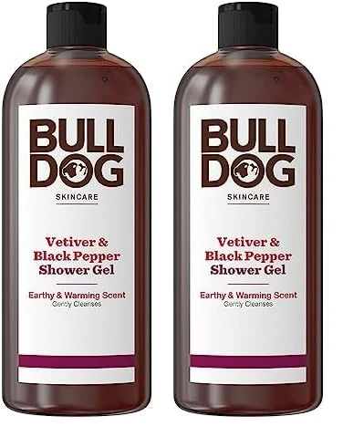 Bulldog Skincare Vetiver & Black Pepper Shower Gel for Men, Natural, Refreshing Men's Shower Gel, 500 ml (Pack of 2)