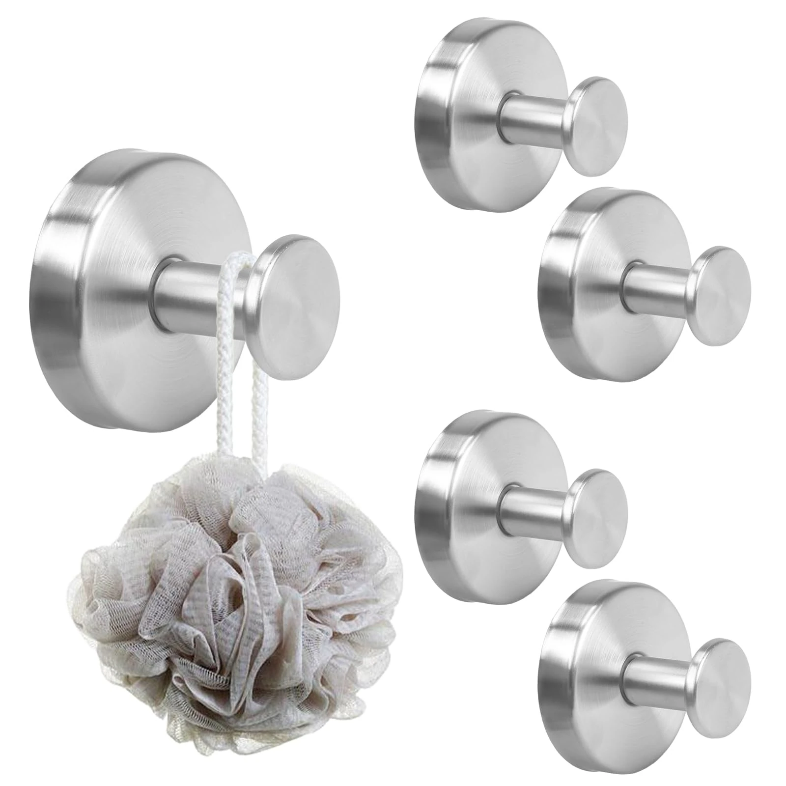 KINDPMA 5PCS Silver Suction Hooks for Bathroom Suction Cup Hooks Stainless Steel Waterproof Shower Hook Suction Towel Holder for Shower Kitchen Hanging up to 11lbs