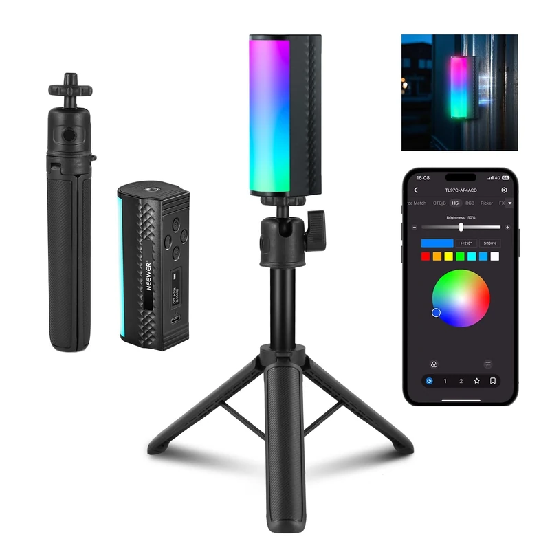 NEEWER Magnetic Handheld Light Wand with Desk Tripod, 17 Scenes, APP Control 360° Full RGB Mini LED Video Lighting Stick, 2500K-8500K Dimmable CRI97 for Photography Vlog TikTok, 2550mAh Battery, TL97C