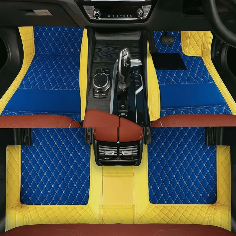 Custom car Floor mats 99% Suitable for Cars, SUVs, Sports Cars, Trucks, car mats All-Weather Personalized, Fully Cover Luxury car Foot mats, Non-Slip Floor mats. (Yellow and Blue)