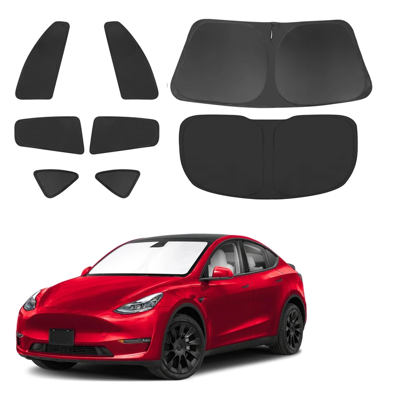 TINGLU Window Shades for Tesla Model Y Juniper 2025 Accessories Car Side Full Windows Rear Triangular Windshield Sun Shade Sun UV Rays & Privacy Protection for Camping,Napping,Relaxing 8PCS