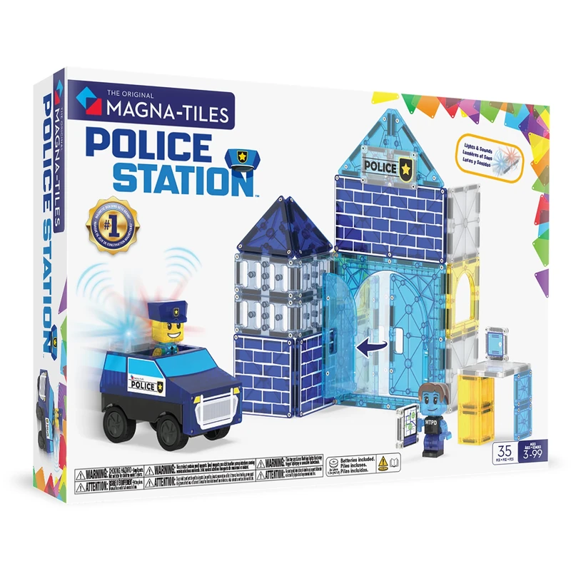 MAGNA-TILES Police Station 35-Piece Magnetic Construction Set, The Original Magnetic Building Brand